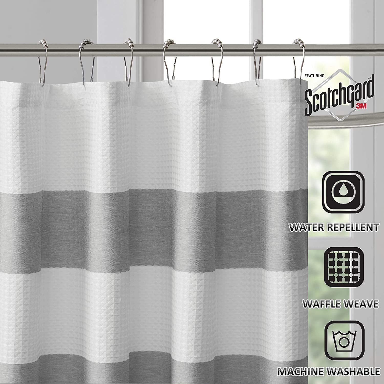 Stall 54X78 Taupe Madison Park Spa Waffle Shower Curtain Pieced Solid Microfiber Fabric with 3M Scotchgard Water Repellent Treatment Modern Home Bathroom Decorations 